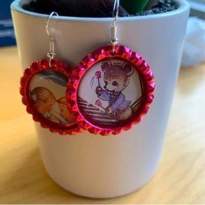 1950’s card design fashion catalog handcrafted bottle Cap Earrings